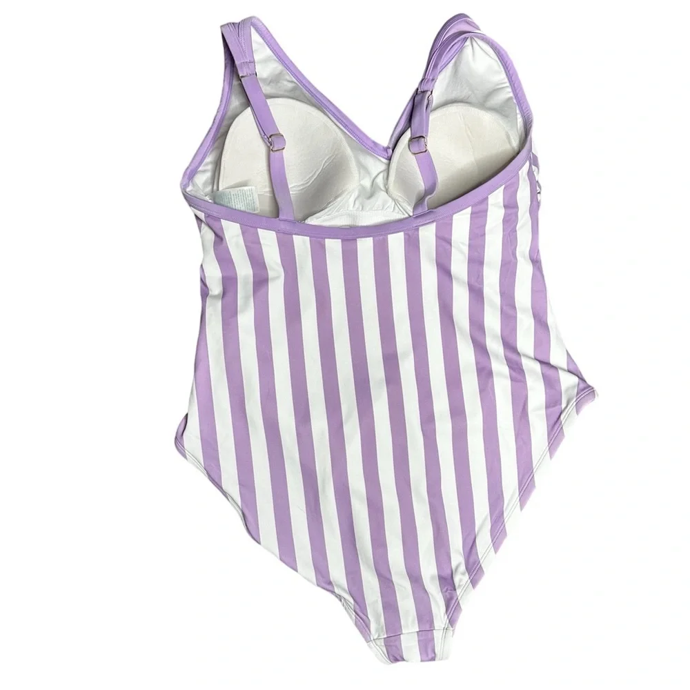 Kona sol women’s purple and white stripe one piece plus size swimsuit size 18W